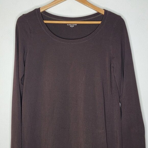 Eileen Fisher Small Dark Red Brown Long Sleeve Stretch Organic Cotton Midi Dress - Picture 3 of 5